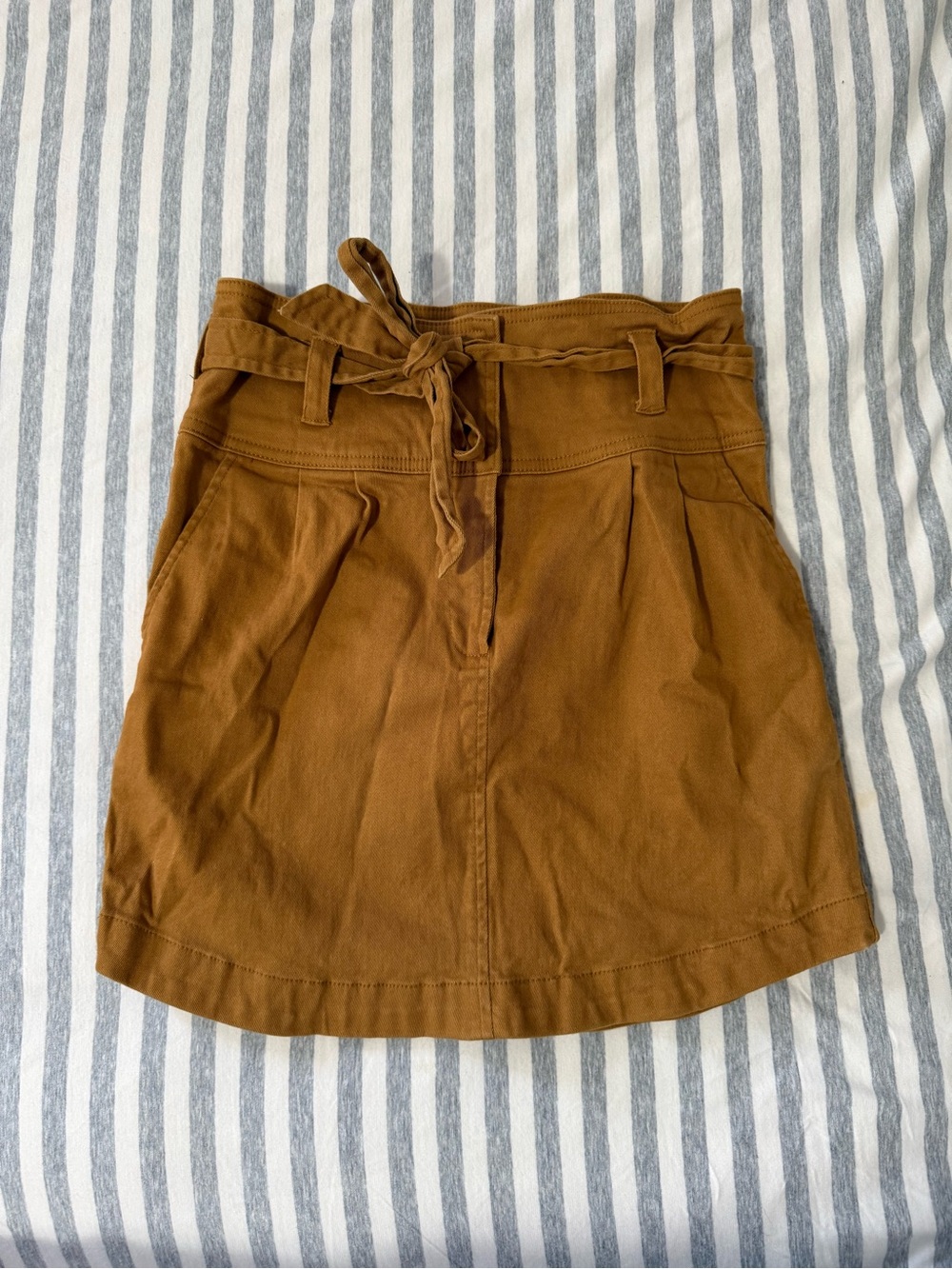 Shinestar High-Waist Tie-Waist A-Line Skirt in Mustard Yellow